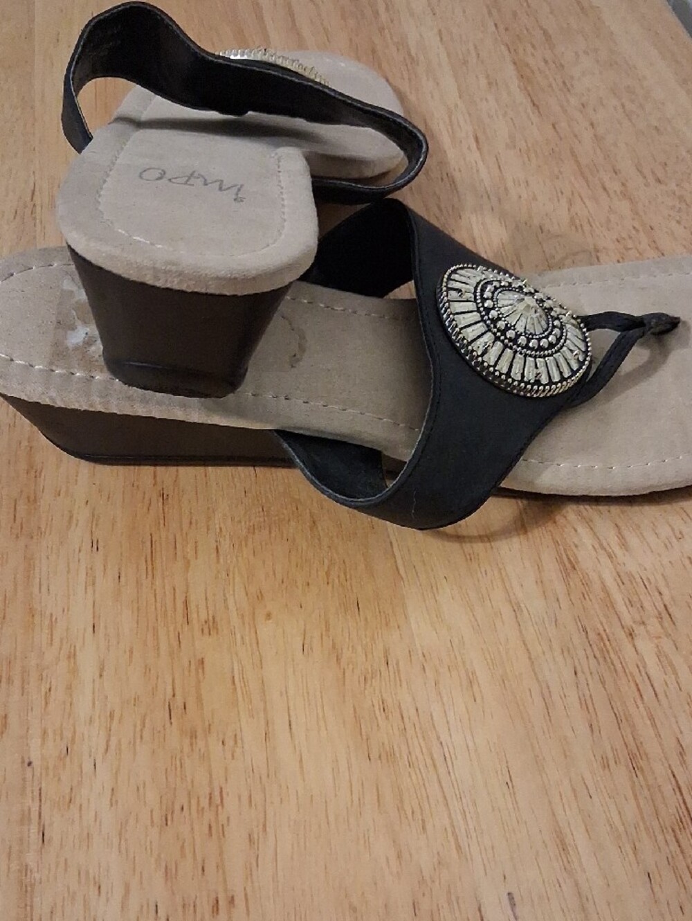 Impo Black Sandal with Gold Medallion Accent - Picture 3 of 4